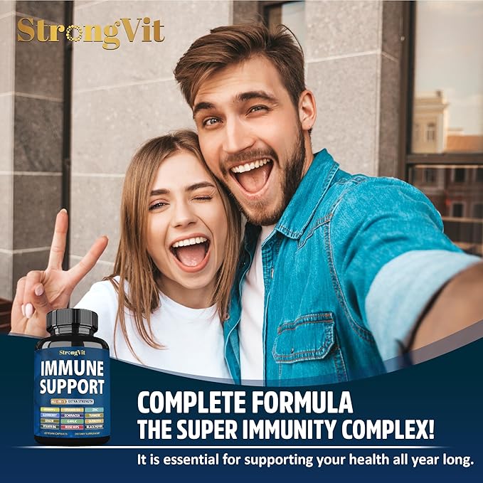 Immune Support Supplement 12 in 1 Complex with Vitamin C, D3, Zinc, Echinacea, Elderberry, Ginger, Turmeric. Immune Defend for Men & Women, Non-GMO, Gluten-Free, Vegan, USA