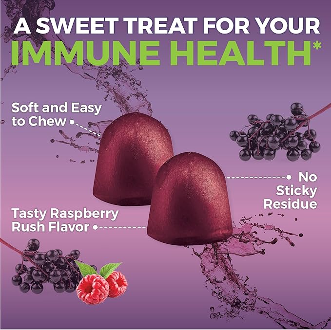 Viva Naturals Sambucus Elderberry Gummies for Adults - 150mg Black Elderberry Vitamin C and Zinc, 3-in-1 Daily Immune Support Gummies, Raspberry Rush Flavor, USDA Organic, Non-GMO, (120 Count)