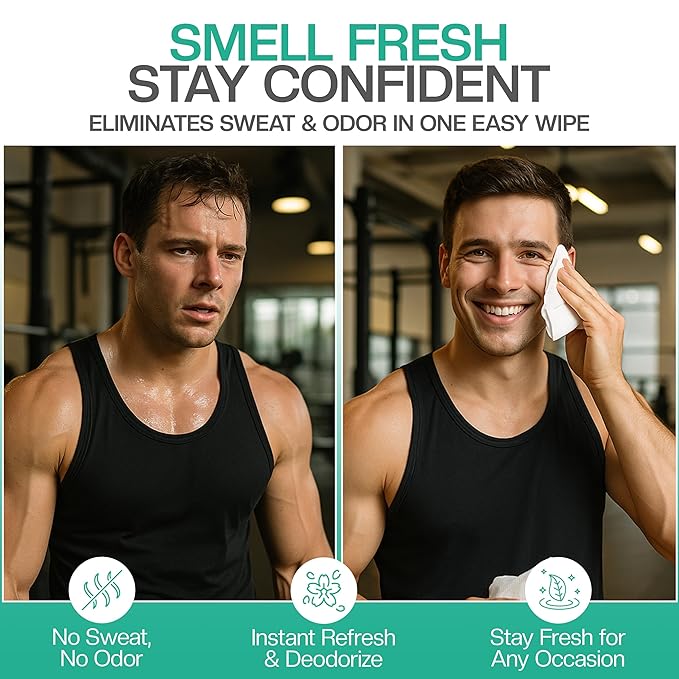 The Nobleman 4-Pack Face + Body Cleansing Wipes: 4 Post Workout Packs with Eucalyptus and Vitamin C (120 Ct.)