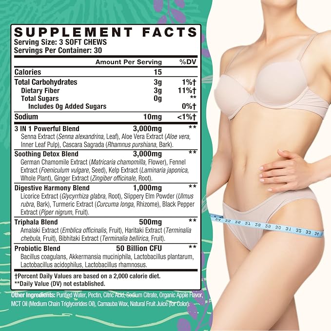 12g Fiber Gummies & Colon Gentle Cleanse - 900 Soft Chews 0 Sugar Fiber Gummies for Adults, 50 B Probiotics, Psyllium Husk & Senna - Colon Detox Cleanse for Gut Health, Regularity & Bloating Relief