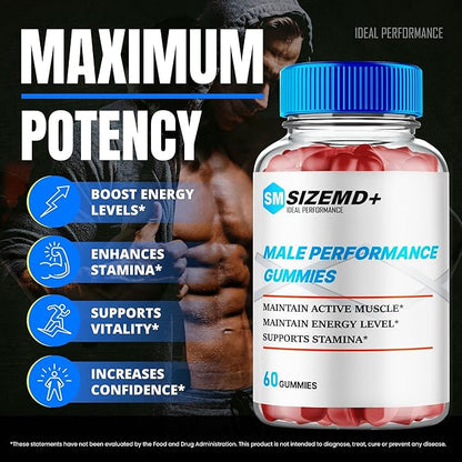 SizeMD+ Gummies, Official SizeMD + Gummies for Men - Maximum Strength Performance, All Natural Support Overall Health & Wellness, SizeMD Advanced Formula Support Gummy Reviews (1 Pack)