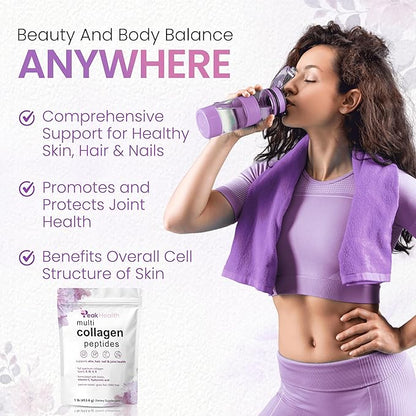Multi Collagen Peptides Powder, 1 Pounds collagen powder- Type I,II,III,V,X with Biotin 10000mcg, Hyaluronic acid powder, Vitamin C - Unflavored Collagen Protein Powder - Keto & Paleo, Easy Dissolve