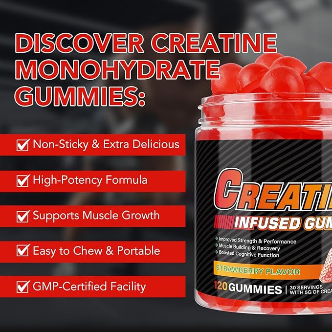 Creatine Monohydrate Gummies Creatine Monohydrate per Serving Chewable Creatine for Muscle Builder, Energy Boost, 120 Gummies