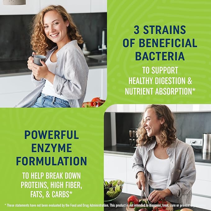 Digestive Enzymes 400MG with Probiotics for Digestive Health & Bloating Relief for Women & Men | Enzyme Blend with Probiotic Strains, Anti Bloating Supplement for Women & Men | Non-GMO Vegetarian 60ct