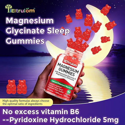 Liposomal Magnesium Complex 190mg for Kids Per Serving, Magnesium Glycinate with L-Threonate, Vitamin D3, CoQ10, L-Threonate Gummies for Rest Support, Sugar/Gluten Free, 60 Count