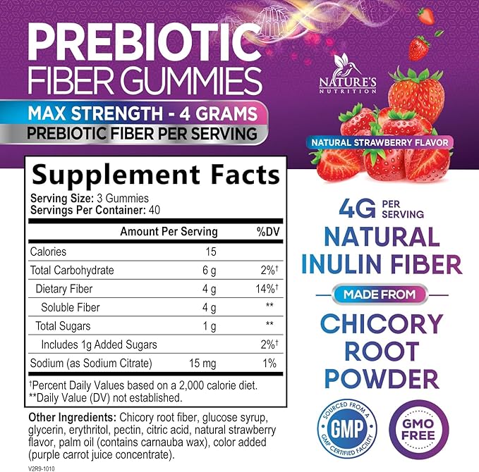 Fiber Gummies For Adults - Daily 3X Strength Soulable Fiber 4g Per Serving Gummy Supplement, Prebiotic Gummy Digestive Health Support - Plant Based Fiber Regularity & Digestion Support - 120 Gummies