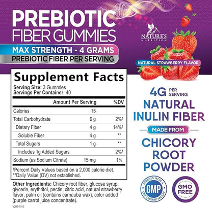 Fiber Gummies For Adults - Daily 3X Strength Soulable Fiber 4g Per Serving Gummy Supplement, Prebiotic Gummy Digestive Health Support - Plant Based Fiber Regularity & Digestion Support - 120 Gummies
