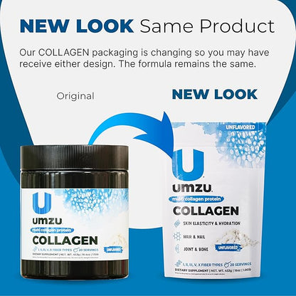 UMZU zuCollagen Multi Collagen Protein Powder, Unflavored – 5 Collagen Types I II III V X – High Protein Low Calorie Supplement for Hair Growth Skin Elasticity Joint Health and Daily Recovery Support