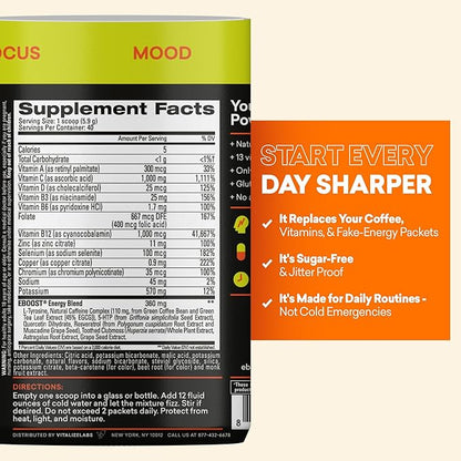 EBOOST Energy Drink & Electrolyte Powder Drink Mix - Super Powder Orange with No Added Sugar, Blend of Vitamins, Nootropics, Natural Caffeine & Hydration - Pre & Post Workout - 40 Serving Tub