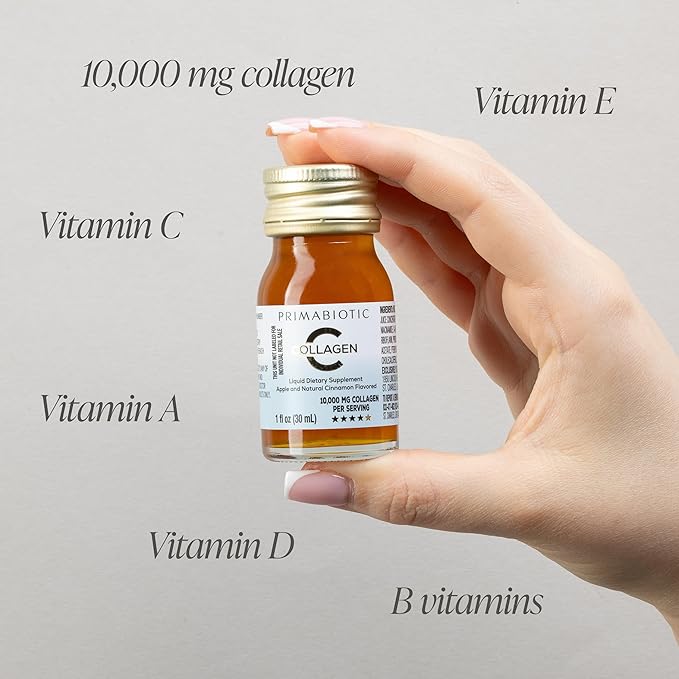 PRIMABIOTIC Liquid Collagen Winter Edition - High Collagen Content [10,000 Mg] Per Serving - Hydrolyzed Collagen and 12 Vitamins - Gluten Free- 450 Ml - Pack of 30 Bottles x 30 Ml
