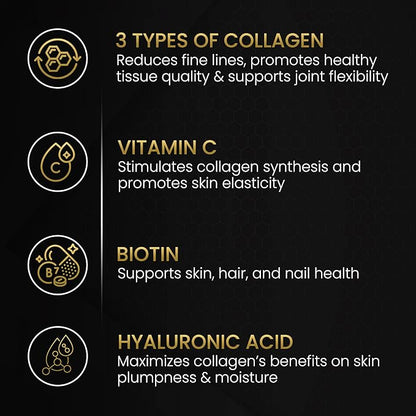 Multi Collagen + Fermented Turmeric – Hydrolyzed Collagen Types I, II & III with Biotin, Hyaluronic Acid & Vitamin C – Skin, Hair, Nail & Joint Support – 90 Capsules