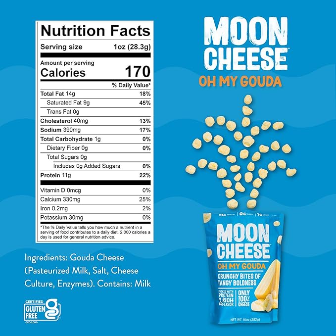 Moon Cheese Oh My Gouda Cheese Bites, 10 Ounce, 2-Pack, Crunchy, Packed With Protein & Calcium, Keto, Gluten Free