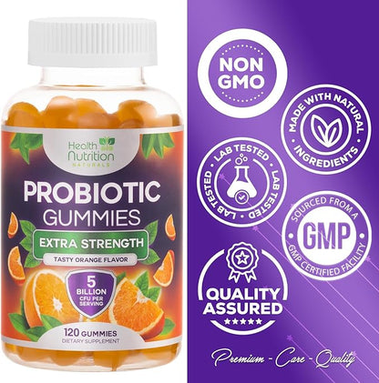 Probiotic Gummies - Advanced Multi-Strain Probiotic Formula - Gut & Digestive Health Support Gummy - Bacillus Coagulans 5 Billion CFU Per Serving, Daily Acidophilus Probiotics Supplement - 120 Gummies