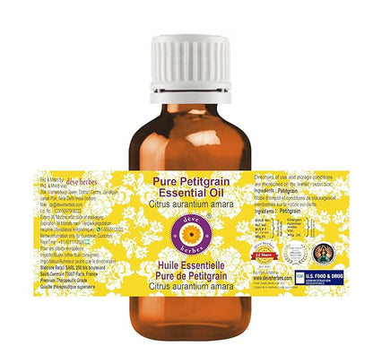 Deve Herbes Pure Petitgrain Essential Oil (Citrus aurantium Amara) Steam Distilled 15ml (0.50 oz)
