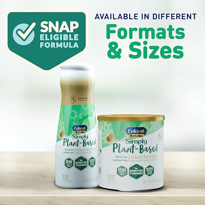 Enfamil Prosobee Plant based Baby Formula, for Sensitive Tummies, Soy-based Plant Sourced Protein, Vitamins for Immune Support, Lactose-free, Milk free, Gluten free, 20.9 Oz Can