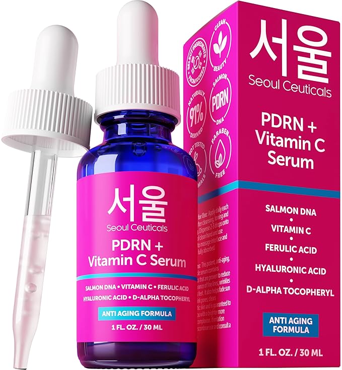 SeoulCeuticals PDRN Serum Salmon DNA Vitamin C Serum (Pack of 2) – Korean Skincare Anti Aging PDNR Skin Repair Booster – K Beauty PDRM Skin Care for Face 1oz