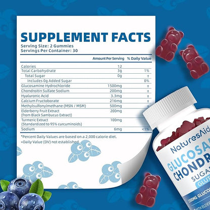 Natures Aid Glucosamine Chondroitin Gummies with MSM & Elderberry Extra Strength - Joint Support, Antioxidant Immune Support Supplement for Adults, Men & Women.(2 Pack)