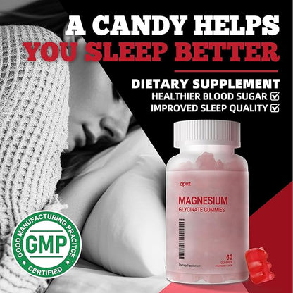 Magnesium Glycinate Gummies 1000mg - Sugar Free Magnesium Potassium Supplement with Vitamin D, B6, CoQ10 for Calm Mood & Sleep Support - 60 Strawberry Gummies