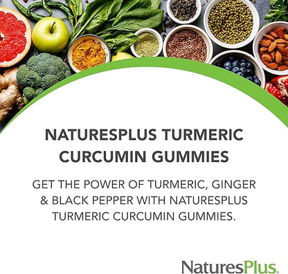 NaturesPlus Gummies Turmeric Curcumin - 60 Gummies, Peach - Supports Joint, Digestive & Cardiovascular Health - Vegan, Gluten Free, Non-GMO - 30 Servings