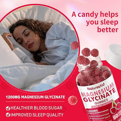 Natures Aid Magnesium Glycinate Gummies 1000mg - Sugar Free Magnesium Potassium Supplement with Vitamin D, B6, CoQ10 for Calm Mood & Sleep Support - 120 Cherry Gummies -2 Pack