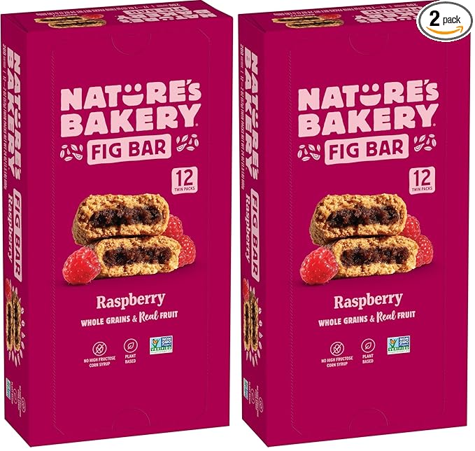 Nature’s Bakery Whole Wheat Fig Bars, Raspberry, Real Fruit, Vegan, Non-GMO, Snack bar, 1 box with 12 twin (Pack of 2)