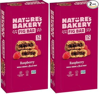 Nature’s Bakery Whole Wheat Fig Bars, Raspberry, Real Fruit, Vegan, Non-GMO, Snack bar, 1 box with 12 twin (Pack of 2)