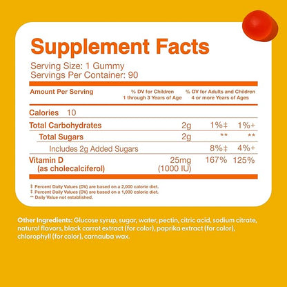 Feel Great Kids Vitamin D3 1000 IU | Kids Vitamin D Gummies for Healthy Bones, Mood, & Immune Support | Citrus Flavored Vegetarian D3 Gummies | 90 Day Supply