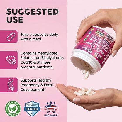 Natal Glow Methylated Prenatal Vitamins for Women Folate Omega 3 Vitamins A B12 C D3 E K2 Iron Riboflavin Biotin Choline Calcium Iodine Magnesium Zinc Selenium Copper Manganese by Clean Nutra