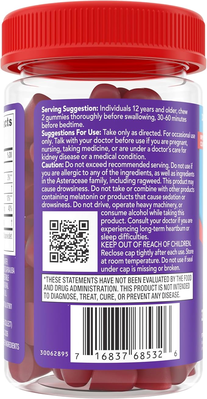 Pepcid Soothing Gummies, Heartburn Relief + Sleep Support Gummies Help Occasional Heartburn, Upset Stomach, Acid Indigestion + Sleeplessness, Calcium & Melatonin, Strawberry, 32 ct