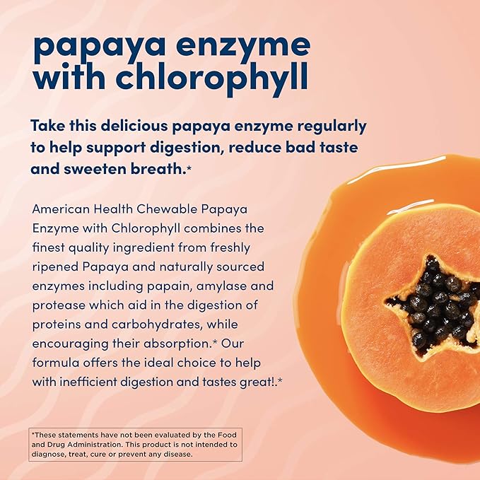 American Health Chewable Papaya Enzyme with Chlorophyll 600 Chwbls