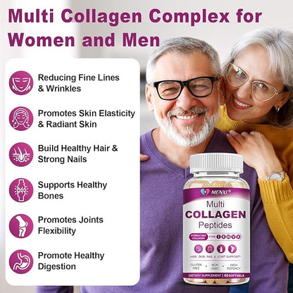 Multi Collagen Peptides Softgel for Women & Men - Type I, II, III, V, X - Hydrolyzed Collagen Peptides with Biotin, Vitamin C & Hyaluronic Acid - Support Skin Hair Nail & Joint - Non GMO, 180 Softgel