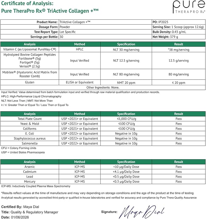Pure Therapro Rx TriActive Collagen Plus, Collagen Powder for Hair, Skin, Nails, Bones & Joints, Hydrolyzed Collagen Powder w/Patented Peptides, Unflavored Multi Collagen Protein Powder, 30 Servings