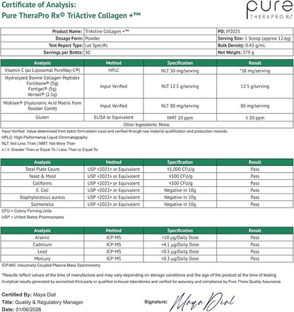 Pure Therapro Rx TriActive Collagen Plus, Collagen Powder for Hair, Skin, Nails, Bones & Joints, Hydrolyzed Collagen Powder w/Patented Peptides, Unflavored Multi Collagen Protein Powder, 30 Servings