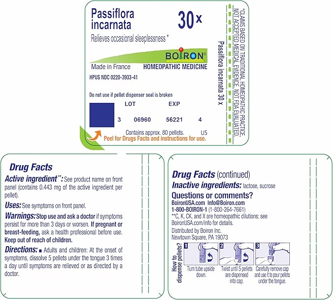 Boiron Passiflora incarnata 30X for Occasional Sleeplessness - 80 Pellets