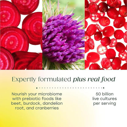 MegaFood MegaFlora Probiotics and Prebiotics for Women with 14 Strains & 50 Billion CFUs, Cranberry, Digestive Health, Vegetarian, Prebiotics and Probiotics for Women - 90 Capsules (45 Servings)