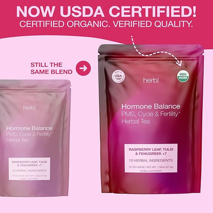 Organic Hormone Balance Tea for Women – Raspberry Leaf Tea with Fenugreek, Tulsi & Black Cohosh – Herbal Hormone Balance tea for PMS (Cramps, Mood, Bloating), Menstrual Cycle & Perimenopause Support