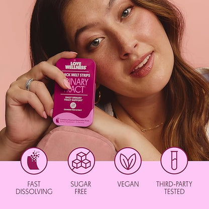 Love Wellness Urinary Tract* Quick Melt Strips - Fast-Dissolving UT Support with 36 mg PACs from Cranberry Fruit Extract - Promotes Urinary Health* - No Water Needed - Vegan and Sugar Free - 32 Strips
