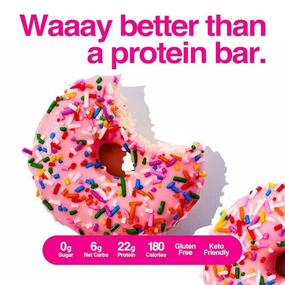 Legendary Foods Protein Donuts - 22g Protein, Pink Sprinkle, Zero Sugar Snack, Gluten Conscious, Low Carb, Keto Suitable, Diabetic and GLP-1 Diets - 8 Pack with Two Donuts per pack