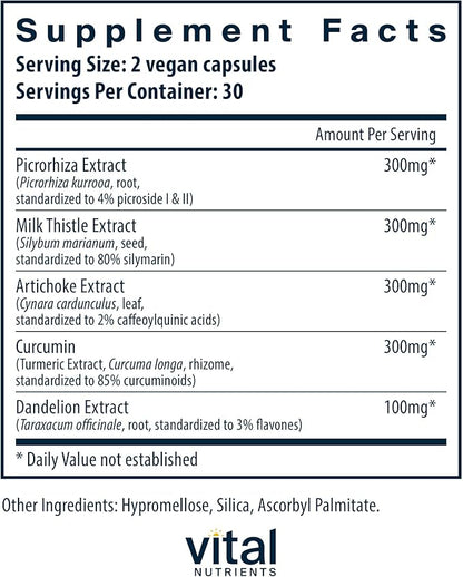 Vital Nutrients Liver Support II with Picrorhiza, Milk Thistle and Curcumin - Vegan Supplement - Herbal Combination to Support Healthy Liver Function* - Gluten, Dairy and Soy Free - 60 Capsules