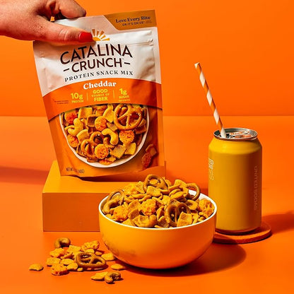 Catalina Crunch Protein Snack Mix with Cheese Crisps | 10g Protein, 1g Sugar per Serving | Good Source of Fiber, Keto, Gluten Free | Cheddar, 5.25 Ounce Bag (Pack of 5) - Packaging May Vary