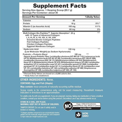 NeoCell Multi Collagen Bio-Peptides Powder | 22oz | Advanced with Hyaluronic Acid and Vitamin C | 10 Super Types of Collagen | Superior Absorption | Grassfed Protein Supplement
