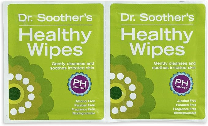 Dr. Soother's Healthy Wipes - PH Balanced Feminine Hygiene, Unscented, Hypoallergenic, Alcohol & Fragrance Free - 60 Individually Wrapped Cleansing Wipes for Women & Girls