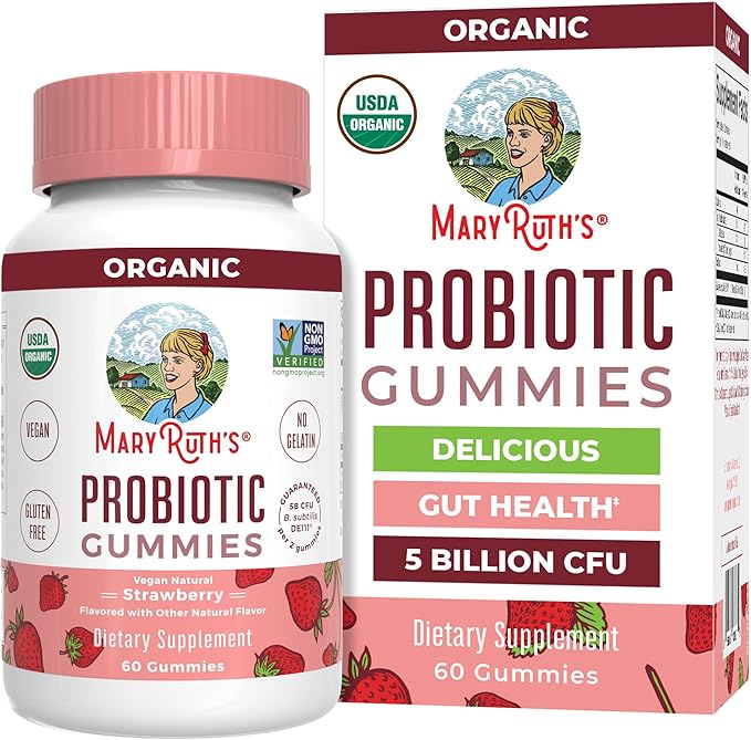 MARYRUTH'S USDA Organic Probiotic Gummies Probiotic Digestive Support | Immune Support | Digestive & Gut Health Supplement | 5 Billion CFU | Vegan | Non-GMO | Gluten Free | 60 Count