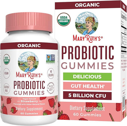 MARYRUTH'S USDA Organic Probiotic Gummies Probiotic Digestive Support | Immune Support | Digestive & Gut Health Supplement | 5 Billion CFU | Vegan | Non-GMO | Gluten Free | 60 Count