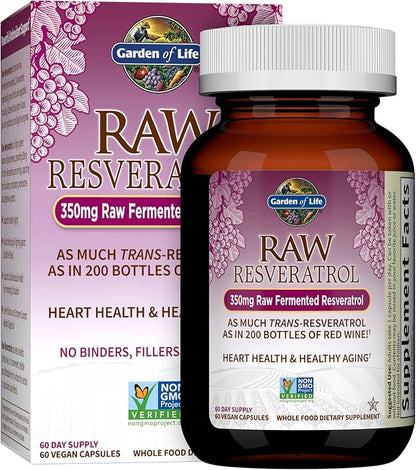 Garden of Life Raw Resveratrol Supplement with Probiotics & Digestive Enzymes – Antioxidant Support for Heart Health & Healthy Aging, Non-GMO, Vegan, 60 Vegan Capsules