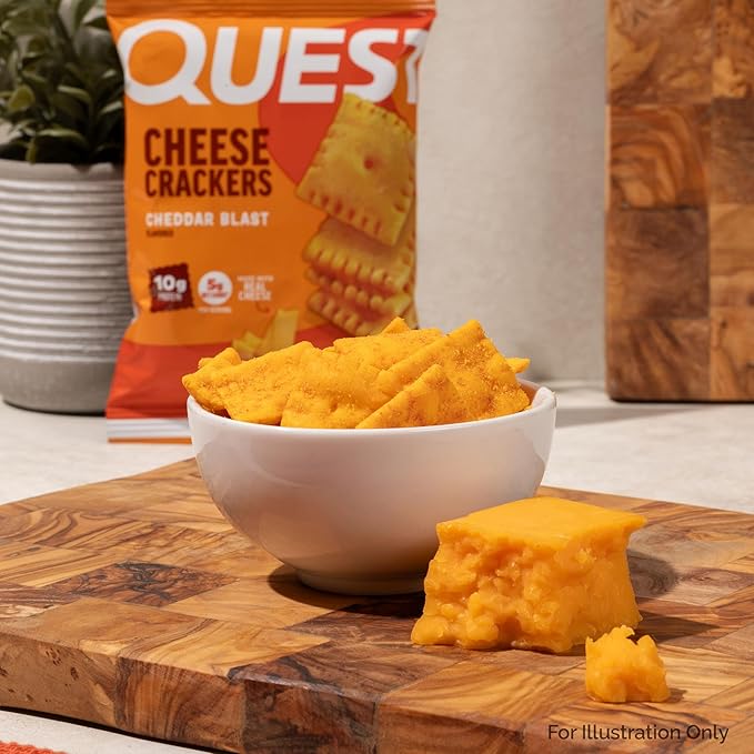 Quest Nutrition Cheese Crackers,Cheddar Blast,10g Protein,5g Net Carbs,1g Sugar,Made with Real Cheese,High Protein Snack, (1.06 oz Bags),(Pack of 24)