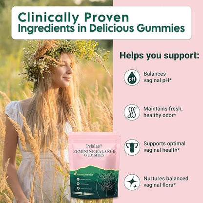 Premium Feminine Balance Gummies for Women – Pineapple Flavor – pH Balance, Immune & Digestive Support – Vegan, Gluten-Free – 60 Gummies (30-Day Supply)