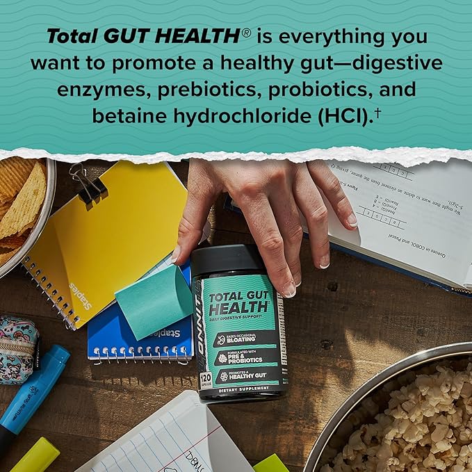 ONNIT Total Gut Health Daily Digestive Support, IGEN™ Non-GMO Tested Digestion Supplement for Women and Men with 7 Strains of Probiotics, Prebiotics, Enzymes and Betaine HCL, 60 Count