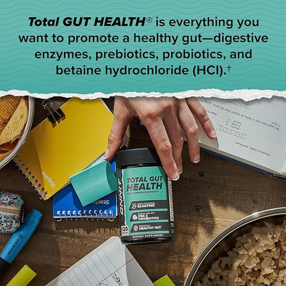 ONNIT Total Gut Health Daily Digestive Support, IGEN™ Non-GMO Tested Digestion Supplement for Women and Men with 7 Strains of Probiotics, Prebiotics, Enzymes and Betaine HCL, 60 Count