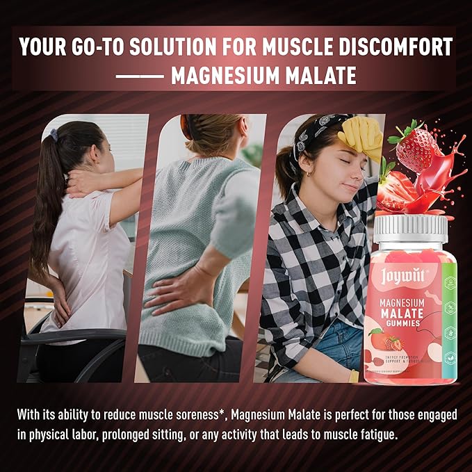 Magnesium Malate Gummies 1000mg | Magnesium Malate with L-Theanine, CoQ10 & Vitamin B6 | High Potency Stress Relief & Muscle Support | Non-GMO, Vegan, Gluten-Free | 60 Chewable